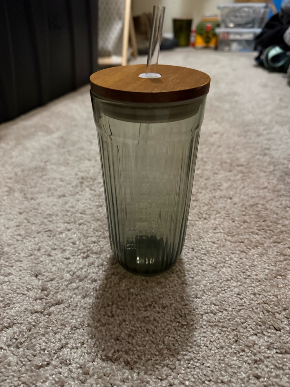 Glass Tumbler with Bamboo Lid and Straw - Green heart and hand brand